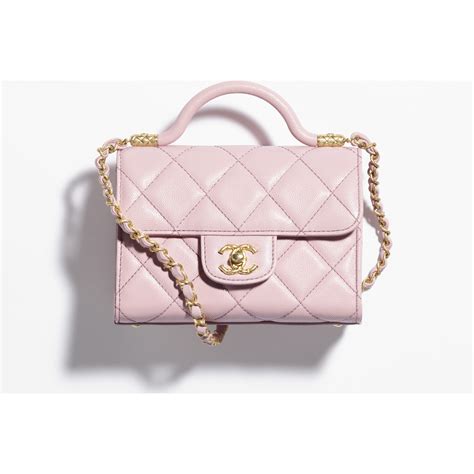 chanel 18862166|Mini flap bag with top handle, Grained shiny calfskin & gold.